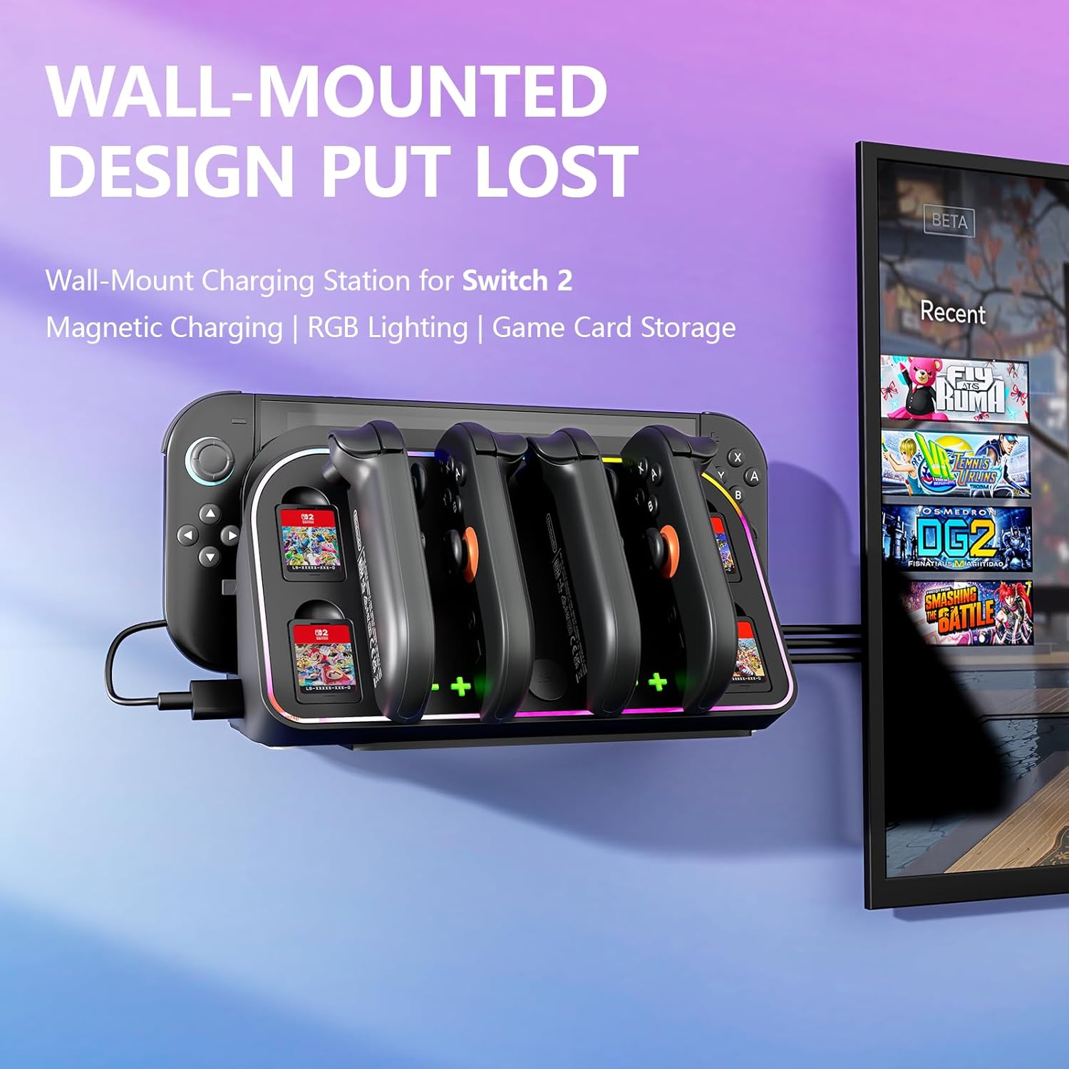 4-in-1 Wall Mount For Nintendo Switch Wall Mount w/ Charging