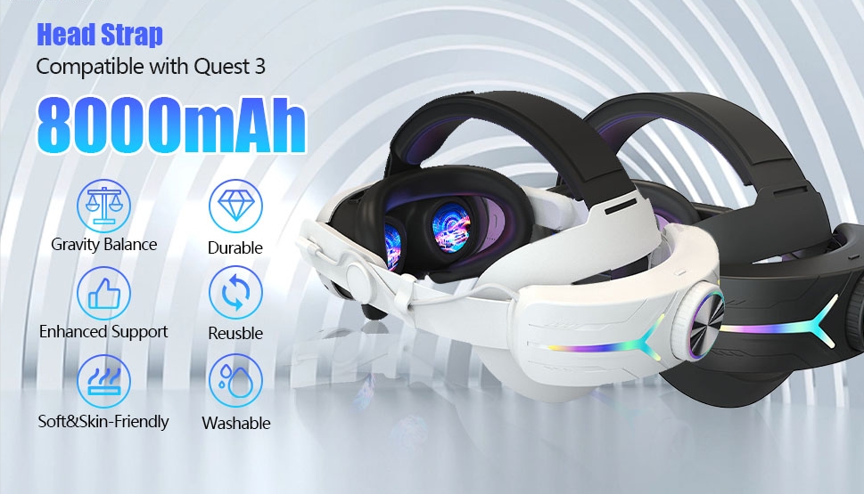 For Meta Quest 3 LED RGB Adjustable VR Head Strap Band With